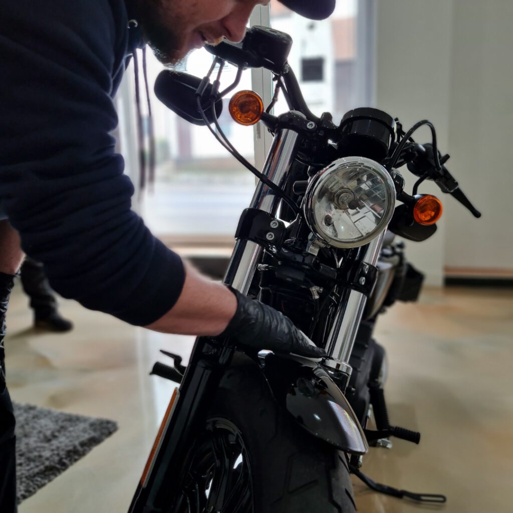 Harley-Davidson Motorrad Detailaufnahme bei der Aufbereitung